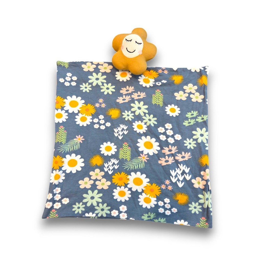 Emerson and Friends Bamboo Lovey Security Blanket Blue Yellow Daisy Flower 14''
